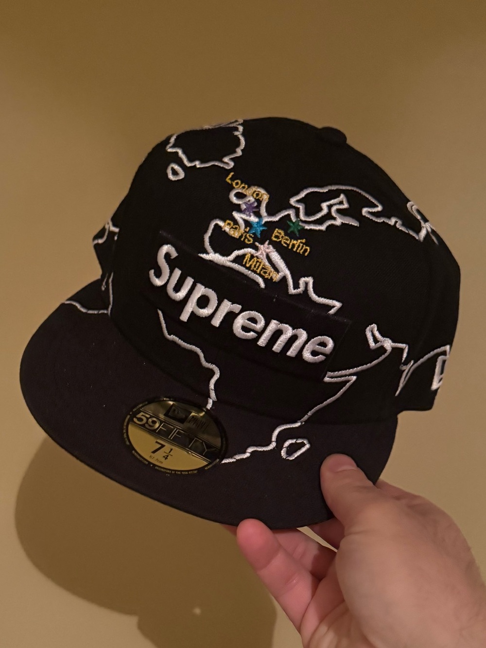 Supreme Black World Map 5-Panel Cap with White Embroidery
